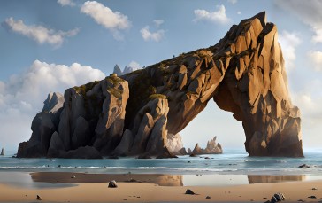 AI Art, Digital Art, Beach, Rock Formation Wallpaper