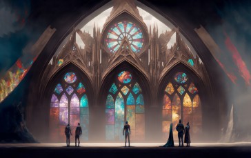 Stained Glass, Group of People, AI Art Wallpaper