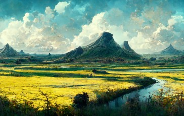 Landscape, AI Art, Nature, Sky, Rocks Wallpaper