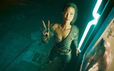 Female Version, Neon, CD Projekt RED, Peace Sign, Cyberpunk 2077, CGI Wallpaper