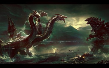 George Hull, Science Fiction, Godzilla, Digital Art, Ocean Battle, Dragon Wallpaper
