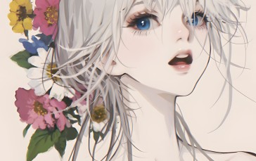 Dkground, Portrait Display, Open Mouth, Anime Girls, White Hair Wallpaper