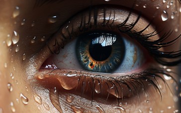 AI Art, Closeup, Eyes, Retina, Water Drops, Wet Wallpaper