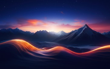 AI Art, Mountains, Sky, Sunlight, Clouds, Digital Art Wallpaper