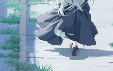 Anime, Anime Girls, Grass, Long Hair, Looking Back Wallpaper