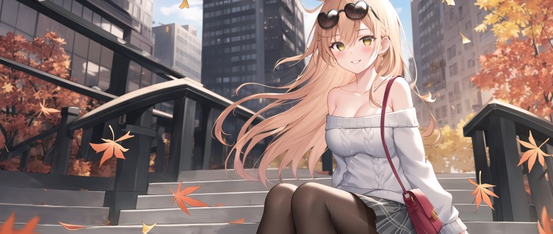 Anime, Anime Girls, Sunglasses, Sweater, Skirt, Bag Wallpaper