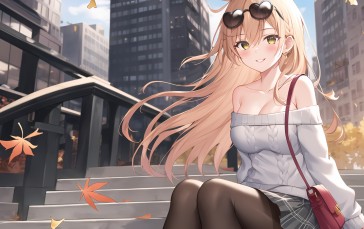 Anime, Anime Girls, Sunglasses, Sweater, Skirt, Bag Wallpaper