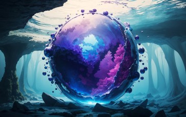 AI Art, Sphere, 3D Fractal, Digital Art, Water, Underwater Wallpaper