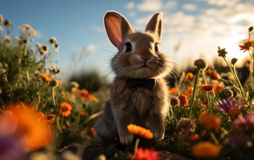 AI Art, Rabbits, Animals, Flowers, Field Wallpaper