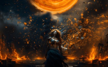 AI Art, Women, Water, Fire, Digital Art Wallpaper