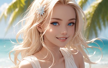 AI Art, Blue Eyes, Blonde, White Shirt Wallpaper