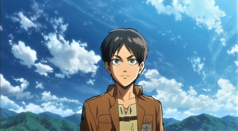 Shingeki No Kyojin, Eren Jeager, Sky, Clouds, Mountains Wallpaper