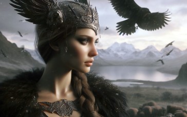 Norse Mythology, Vikings, Valhalla, Raven, Birds, AI Art Wallpaper