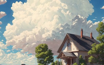 AI Art, Illustration, House, Sky Wallpaper