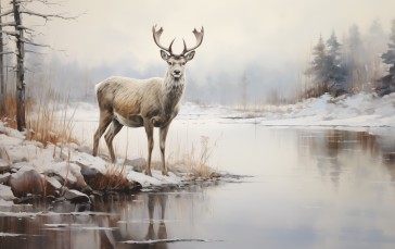 AI Art, Winter, Snow, Deer Wallpaper