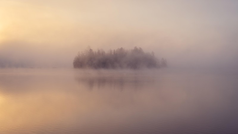 Lake, Canada, Mist, Sunset Wallpaper