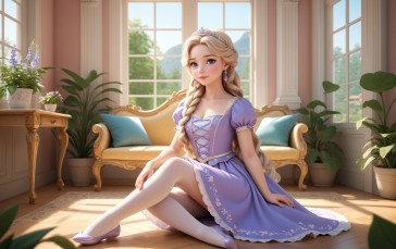 Princess, Blonde, Purple Dress, Rapunzel Wallpaper