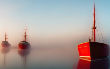 AI Art, Ship, Water, Red, Mist Wallpaper