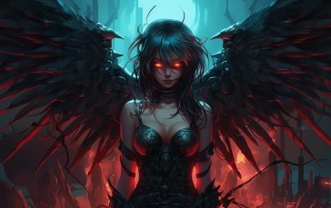 AI Art, Angel, Evil, Red, Wings, Women Wallpaper