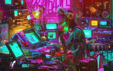Room, Indoors, Environment, Science Fiction, Colorful, Cyberpunk Wallpaper