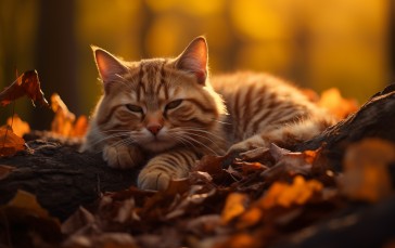 AI Art, Tabby, Cats, Fall, Forest, Leaves Wallpaper