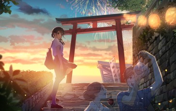Anime, Anime Girls, Schoolgirl, School Uniform, Sunset Wallpaper