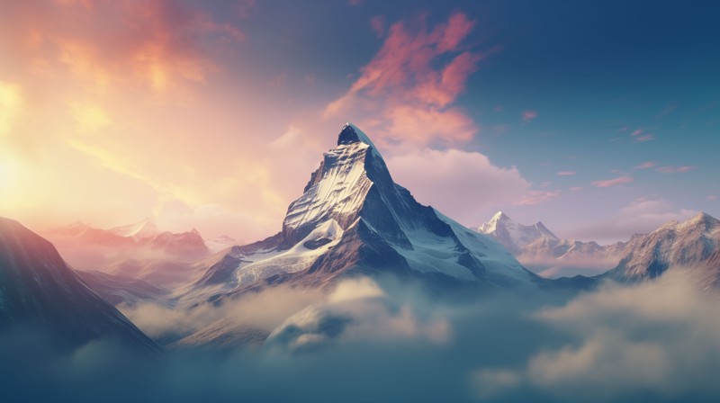AI Art, Colorful, Mountain Top, Peak, Clouds Wallpaper