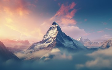AI Art, Colorful, Mountain Top, Peak, Clouds Wallpaper
