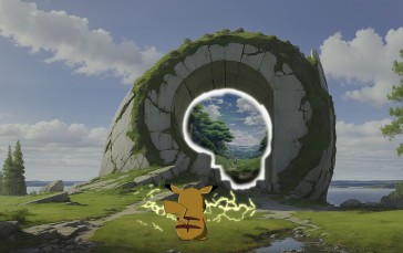 Digital Art, Ash Ketchum, Pikachu, Portal Wallpaper