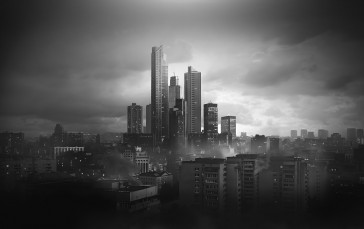 Escape from Tarkov, Video Games, City, Digital Art, Monochrome, Clouds Wallpaper
