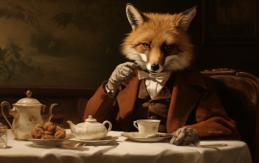 AI Art, Painting, Fox, Breakfast Wallpaper