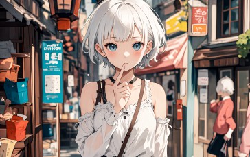 Short Hair, Anime Girls, Stores, AI Art, Blurred, Building Wallpaper
