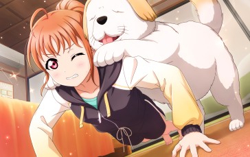 Takami Chika, Love Live! Sunshine, Anime, Anime Girls, Dog Wallpaper