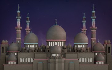 Neon, Arabic, Architecture, Tower, Palace, Night Wallpaper