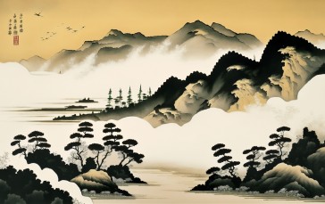 Mountains, Trees, Chinese, Nature Wallpaper