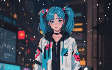 Artwork, City Lights, Digital Art, Anime Girls Wallpaper