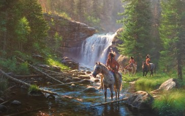 Native Americans, Mark Keathley, Painting, Nature, Horse, Water Wallpaper