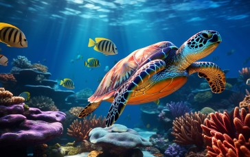 AI Art, Turtle, Animals, Underwater, Digital Art Wallpaper