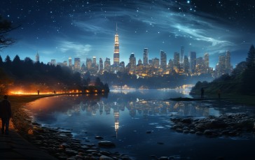 AI Art, Skyline, Night, Blue Hour Wallpaper