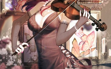 Kafka (Honkai: Star Rail), Musical Instrument, Violin, Black Dress, Anime Girls Wallpaper