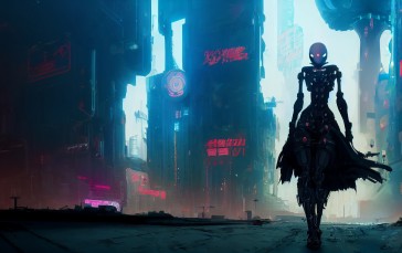 Cyberpunk, Robot, AI Art Wallpaper