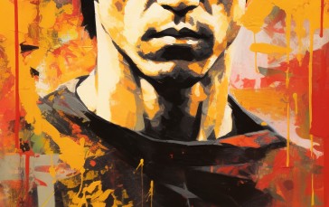 AI Art, Portrait Display, Bruce Lee, Red Wallpaper