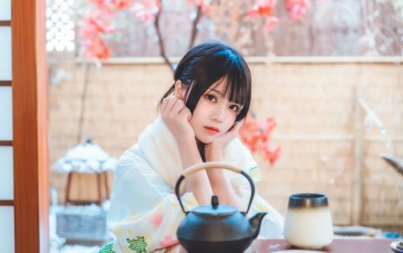CherryNeko, Black Hair, Kimono, Lips, Asian, Women Wallpaper