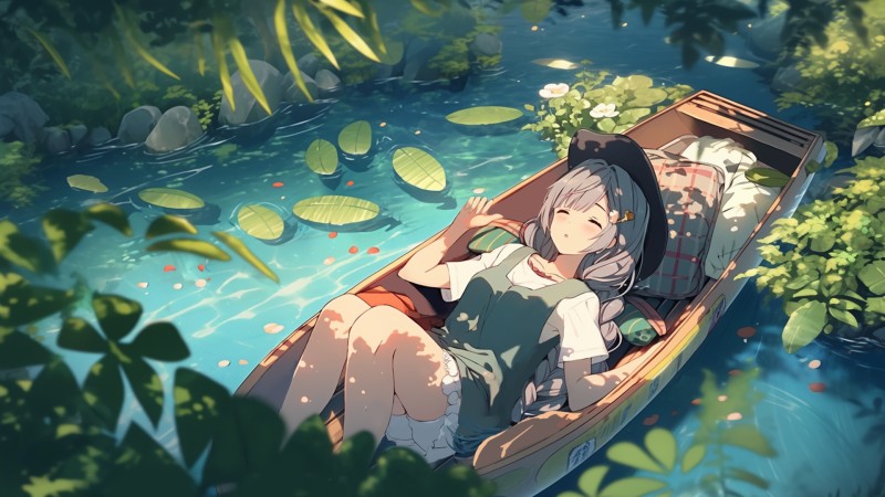 Anime, Anime Girls, Canoes, Closed Eyes Wallpaper