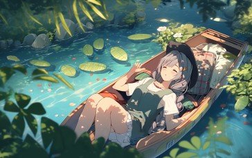 Anime, Anime Girls, Canoes, Closed Eyes Wallpaper