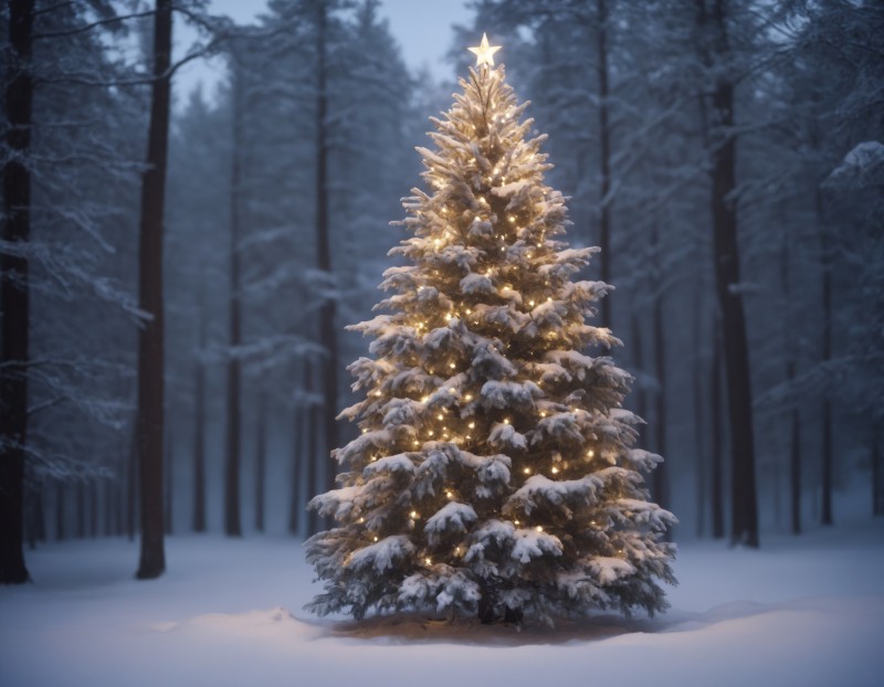 AI Art, Christmas, Christmas Tree, Snow Wallpaper