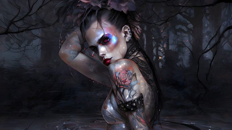 AI Art, Water, Dark, Tattoo Wallpaper