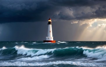 Lighthouse, Storm, Sea, Rain Wallpaper