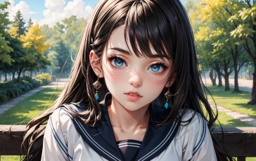 AI Art, Anime Girls, School Uniform, Blue Eyes Wallpaper