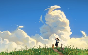 Digital Art, Illustration, Clouds, Whale, Sky, 4K Wallpaper
